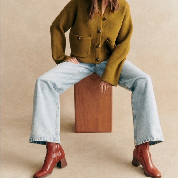 Sezane Olive Green Valerio Jacket Cardigan Wool Cotton size M EUC - Picture 2 of 11